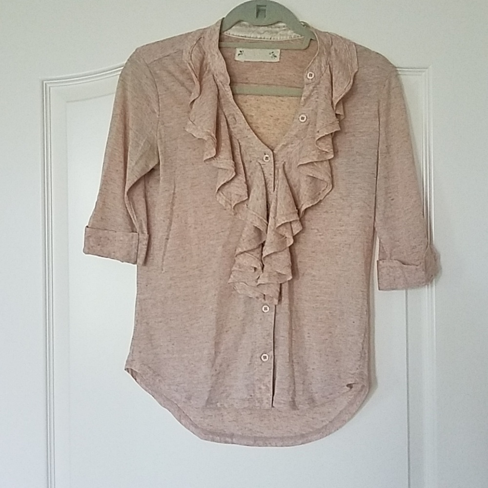 Velvet for Anthropologie ruffle neckline top